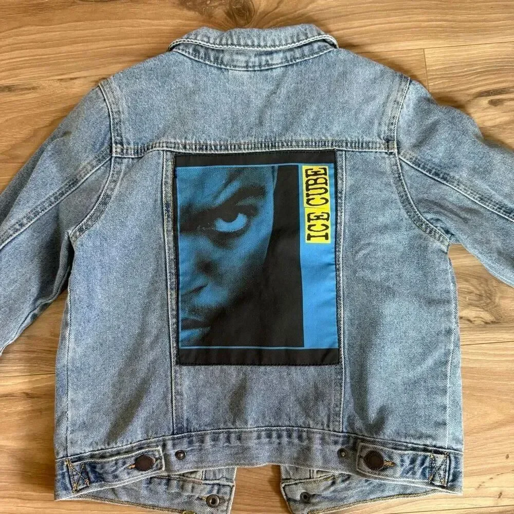 Cotton On Kids Blue Button Down Ice Cube Denim Trucker Jean Jacket Size 7-8